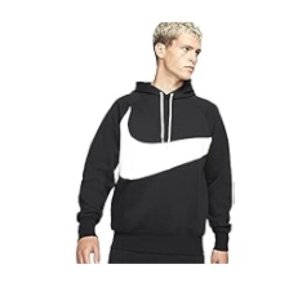 Nike Men's Sportswear Swoosh Tech Fleece Pullover Hoodie - Black/White - Picture 1 of 6